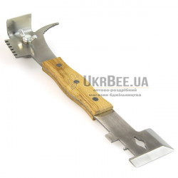 Hive tool and nail puller with frame lifter "New-Profi-270", stainless steel + wooden handle