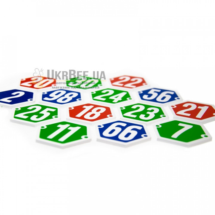 Hive Number Plates (Honeycomb, Numbers 1-100), Coloured Plastic
