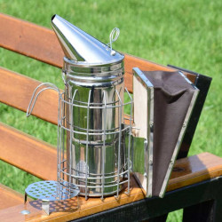 Stainless Steel Bee Smoker with Burn Protection (leather bellows)