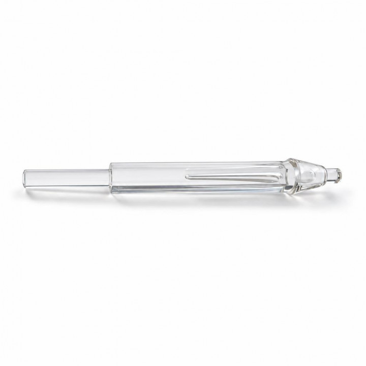 Clear cell cup removal tool lying horizontally on a white background