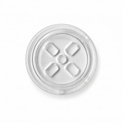 Clear round Jenter cover plug, top view on a white background