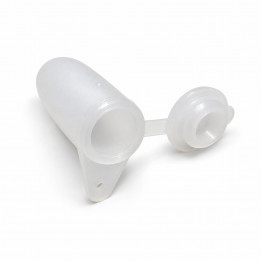 Translucent Nicot artificial queen cell with hinged cap on white background