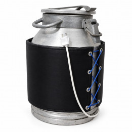 Front view of churn in black wrap with cable on a white background