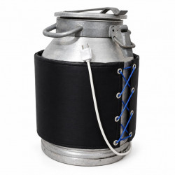 Front view of churn in black wrap with cable on a white background