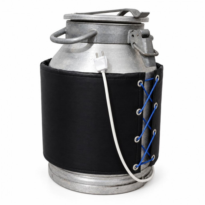 Front view of churn in black wrap with cable on a white background