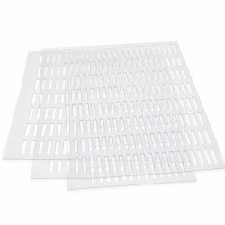 Several clear queen excluder sheets overlapping on a white background
