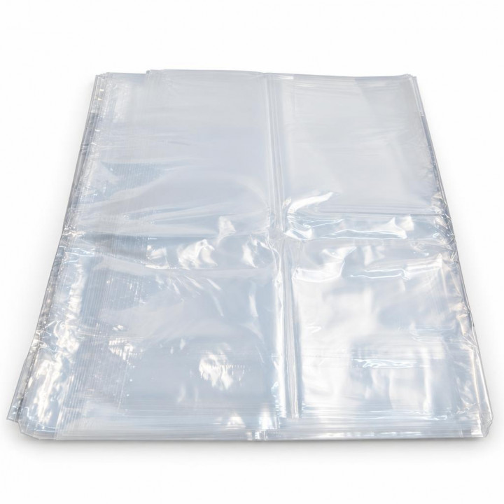 Folded clear liner bags on a white background