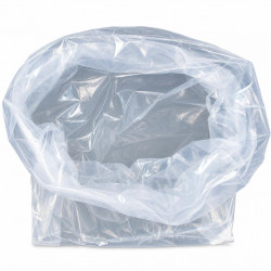 Open clear liner bag on a white background