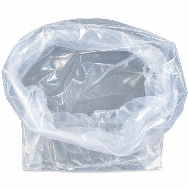 Open clear liner bag on a white background