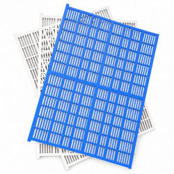 Blue grid lying on white plastic grids on a white background