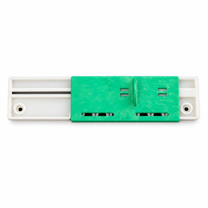 White and green hive entrance gate, front view on a white background