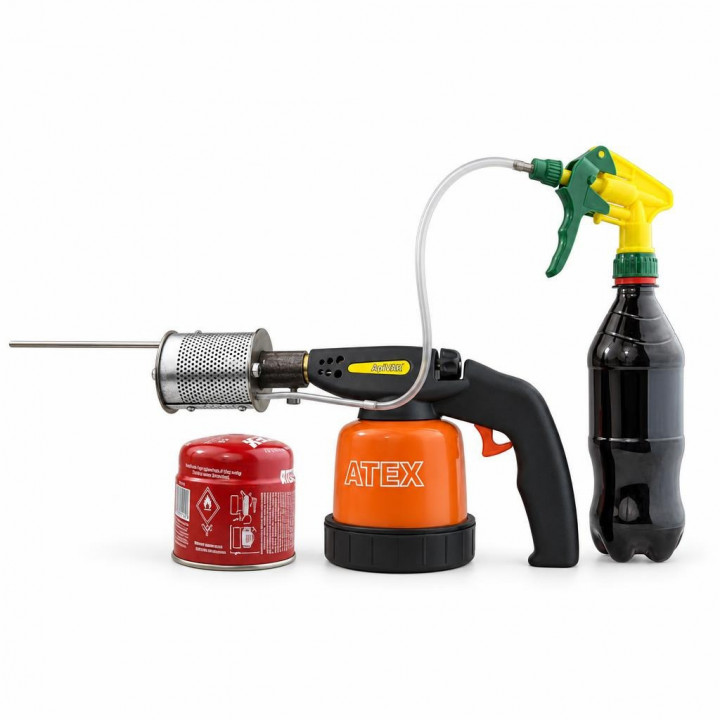 ApiVar smoke cannon with gas canisters and spray bottle on white background